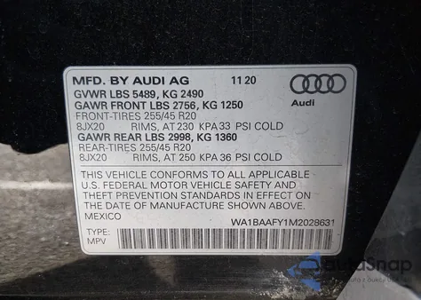 2021 Audi Q5 Premium Plus 45 Tfsi Quattro S Tronic z USA, uszkodzony, nr VIN WA1BAAFY1M2028631